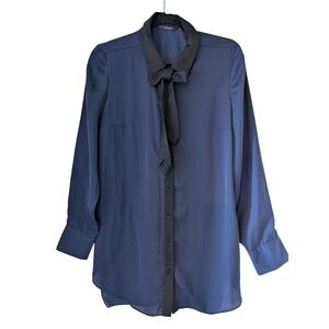 Dex Navy and Black Tie-Neck Blouse -S